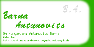 barna antunovits business card
